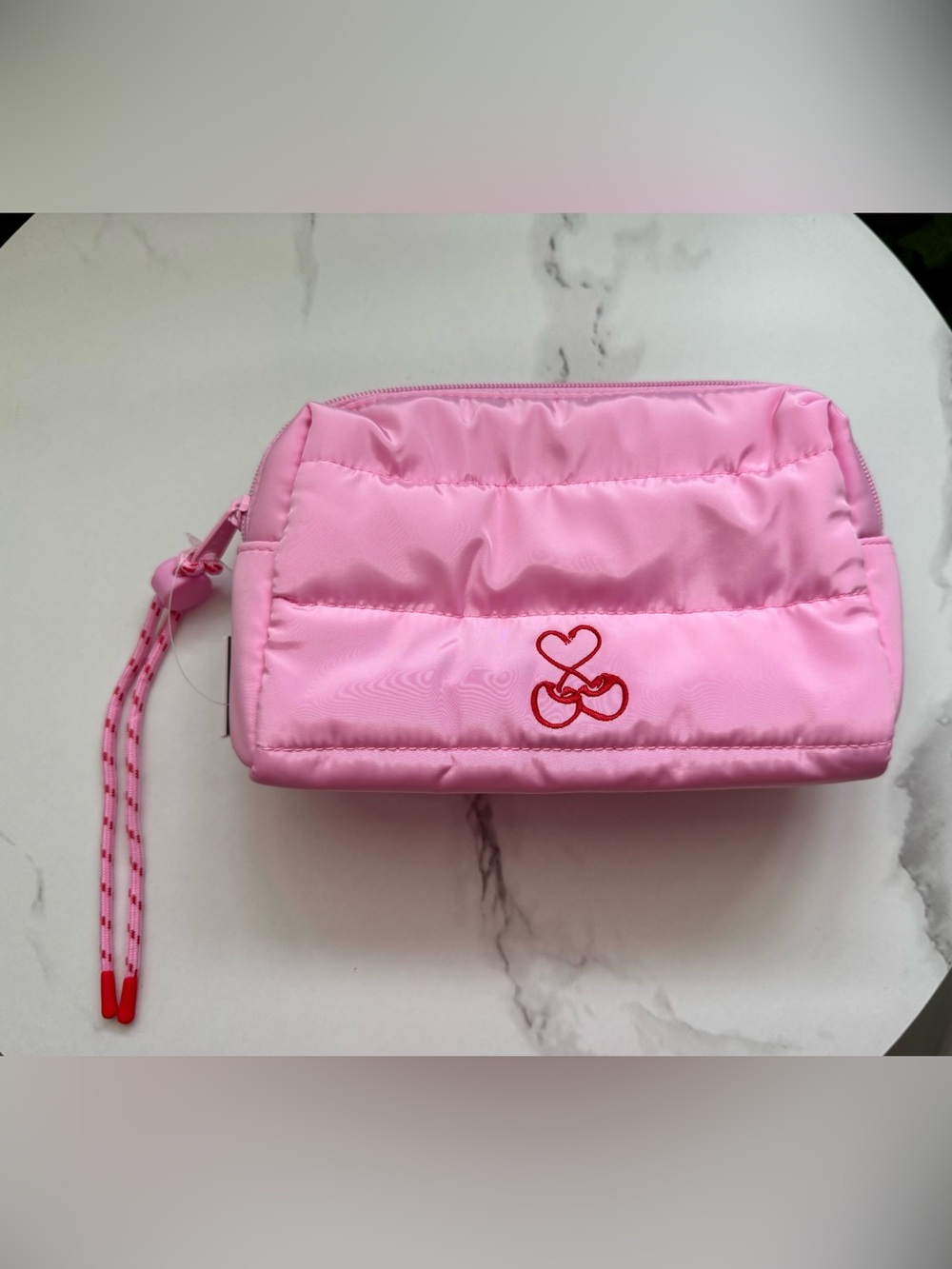 PINK Victoria’s Secret Quilted Heart Embroidered Cosmetic Bag